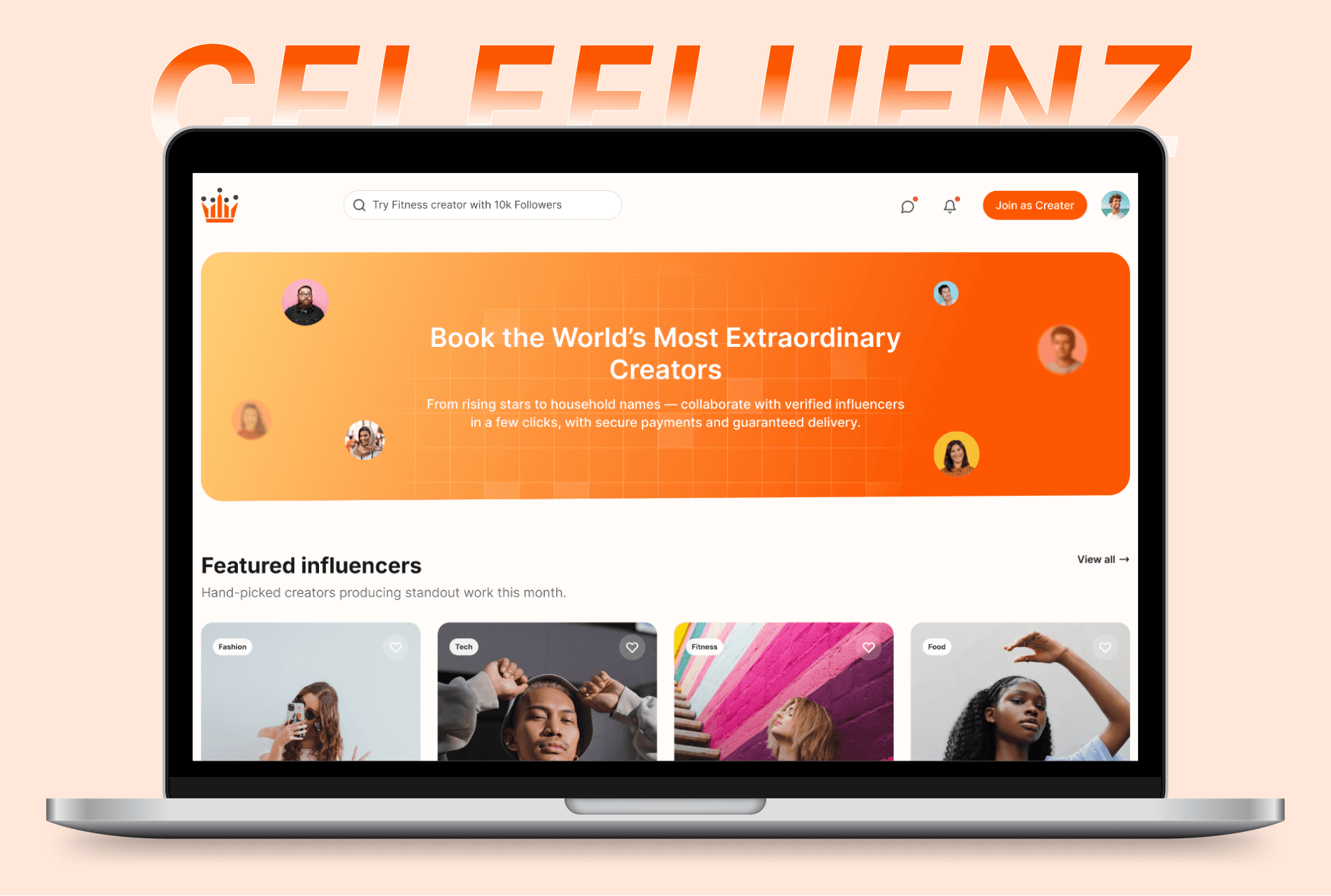 Celefluenze, Influencer Marketplace project case study screenshot