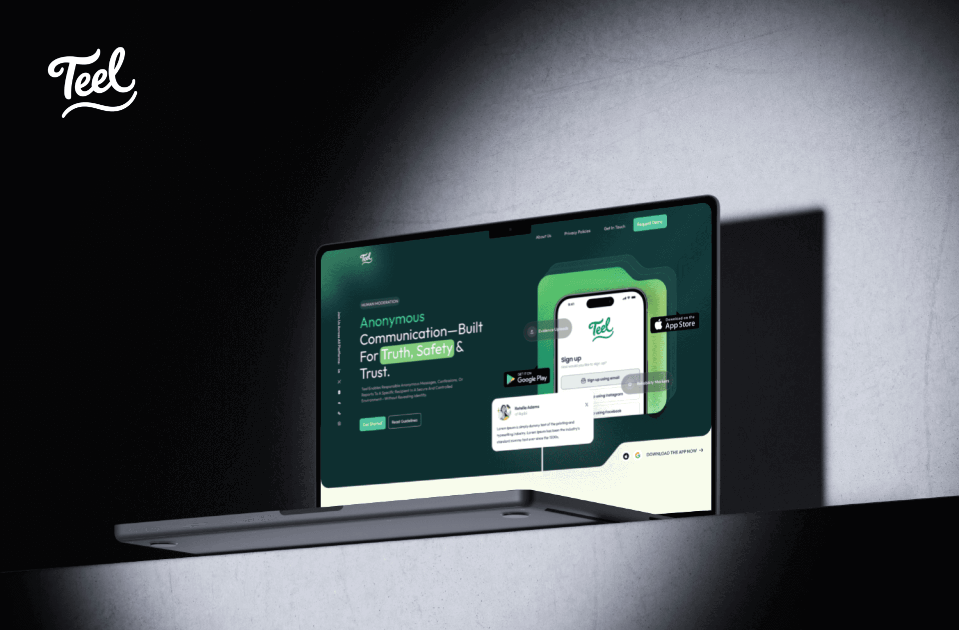 Teel, Anonymous Messaging App project case study screenshot